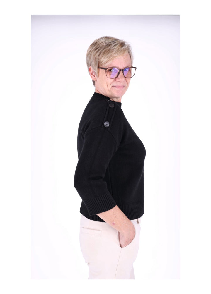 Strickpullover Damen 3/4 Arm Knöpfe