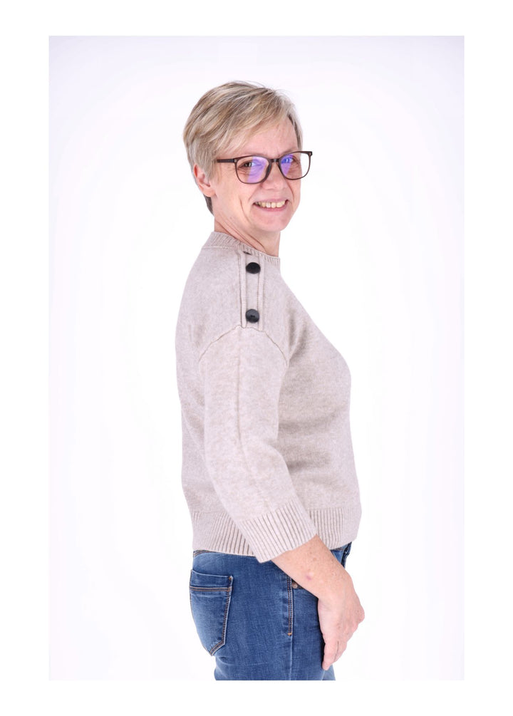 Strickpullover Damen 3/4 Arm Knöpfe