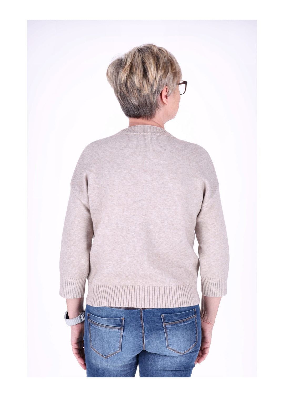 Strickpullover Damen 3/4 Arm Knöpfe