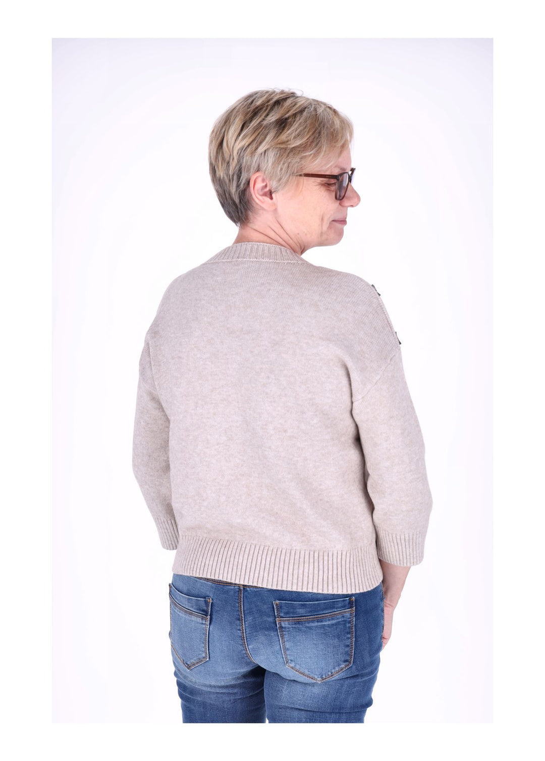 Strickpullover Damen 3/4 Arm Knöpfe