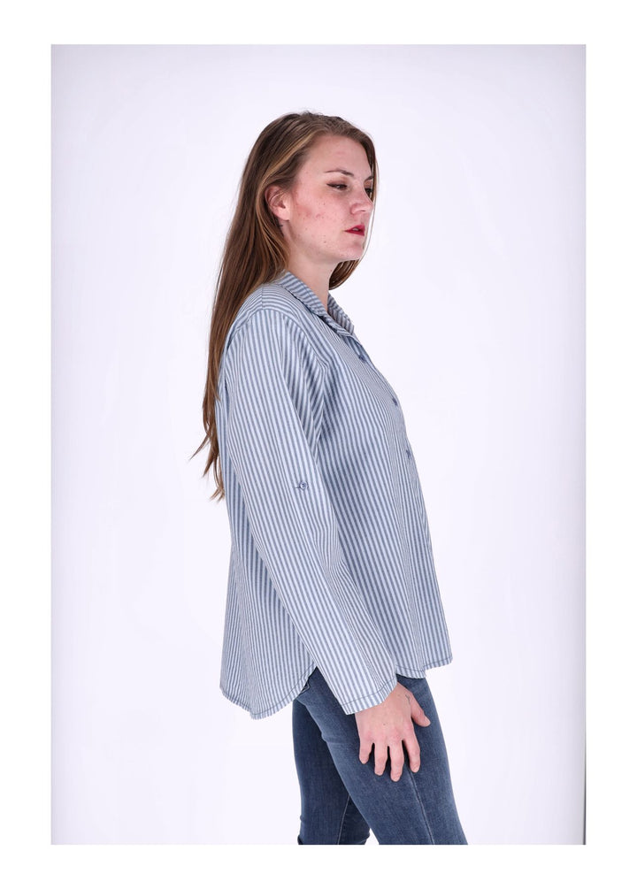 Bluse Damen Krempelarm Streifen