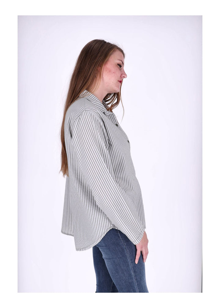 Bluse Damen Krempelarm Streifen