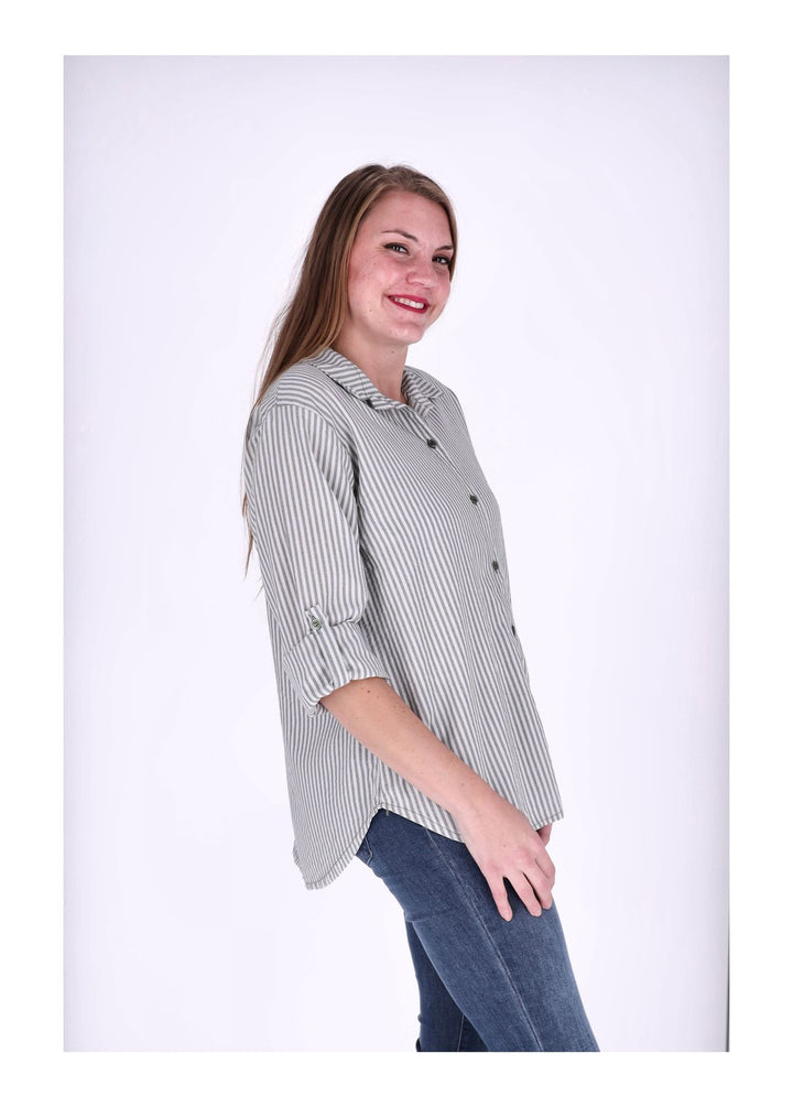 Bluse Damen Krempelarm Streifen