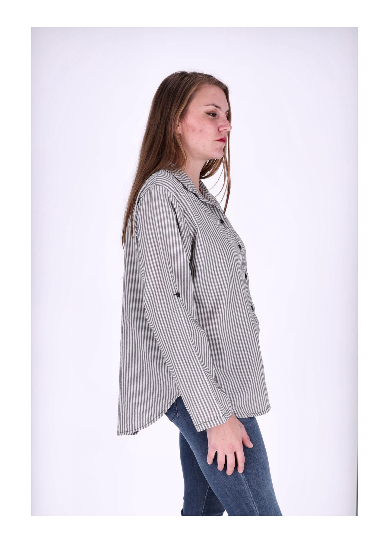 Bluse Damen Krempelarm Streifen