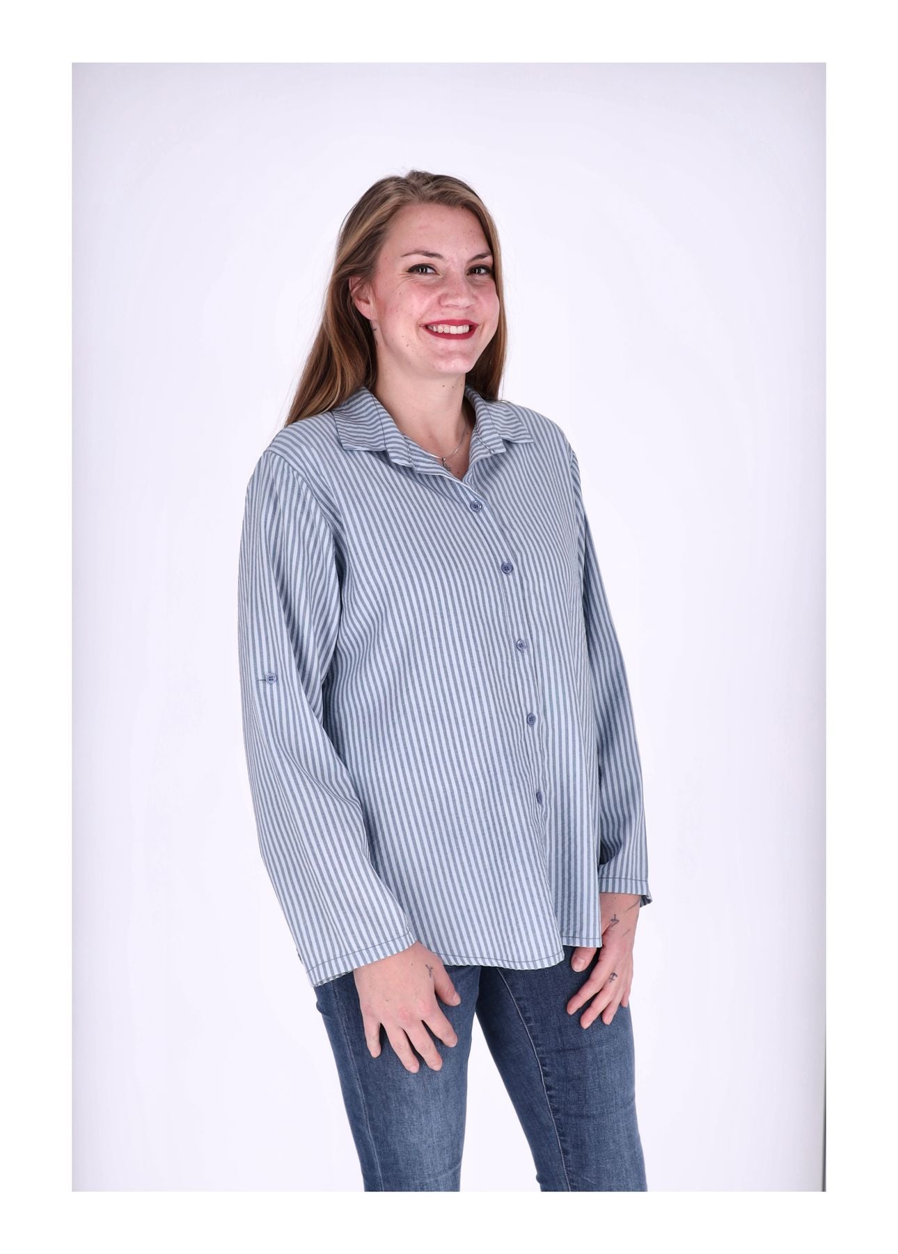 Bluse Damen Krempelarm Streifen