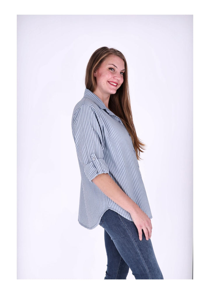 Bluse Damen Krempelarm Streifen