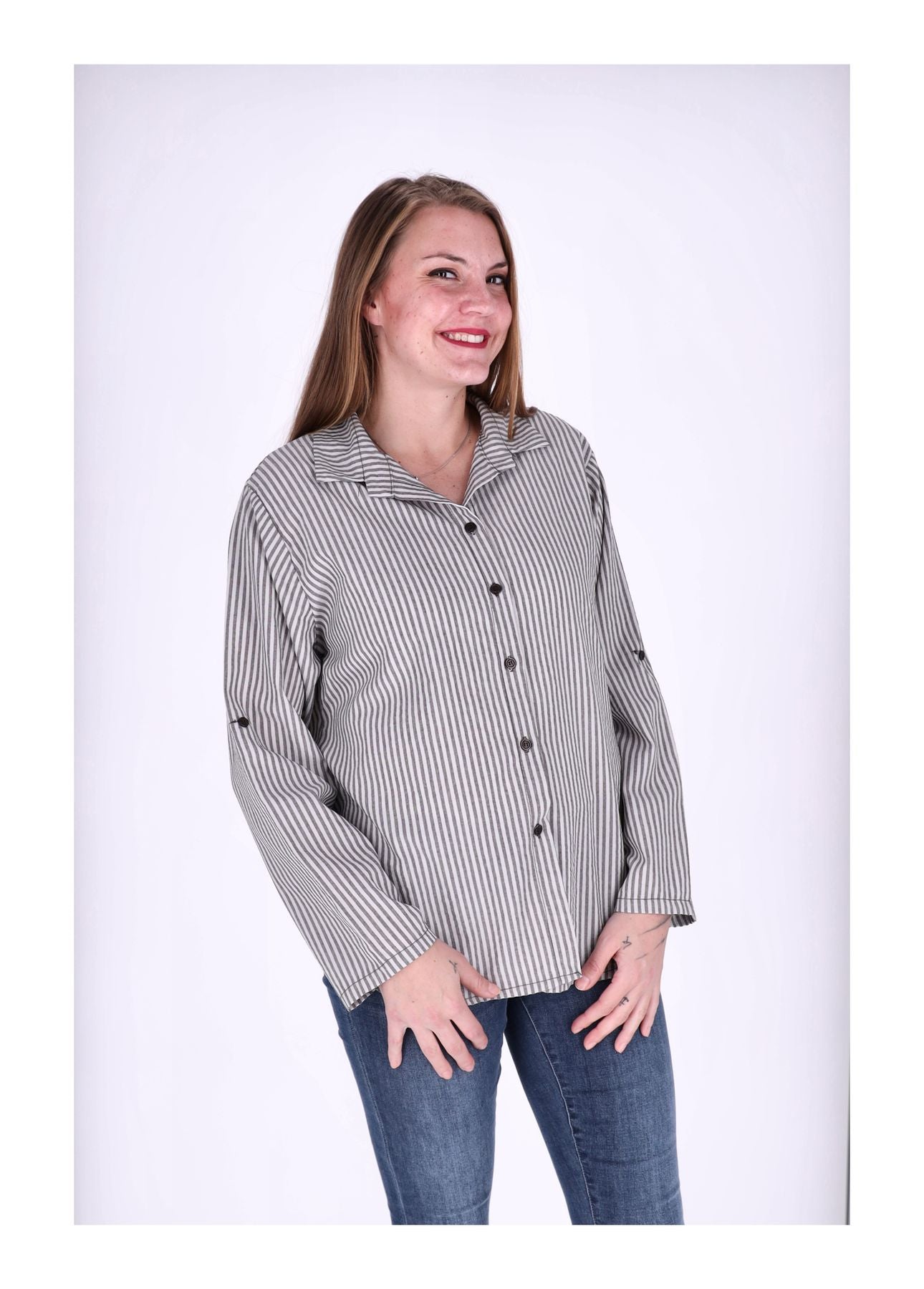 Bluse Damen Krempelarm Streifen