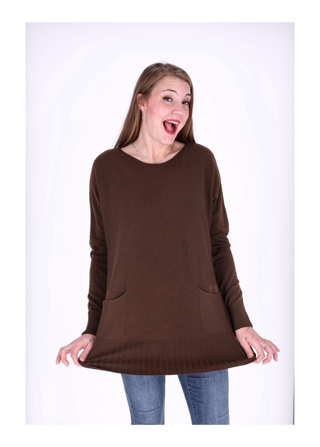 Strickpullover Damen aufgesetzte Taschen