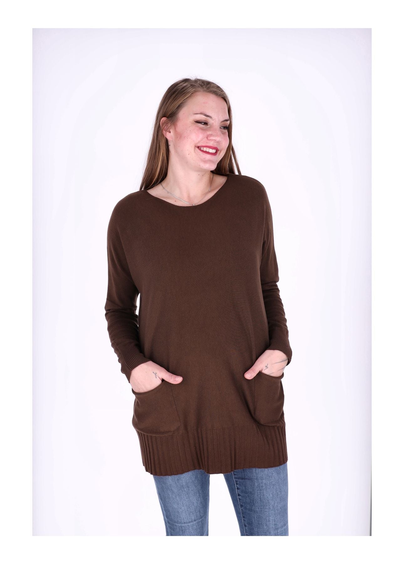 Strickpullover Damen aufgesetzte Taschen