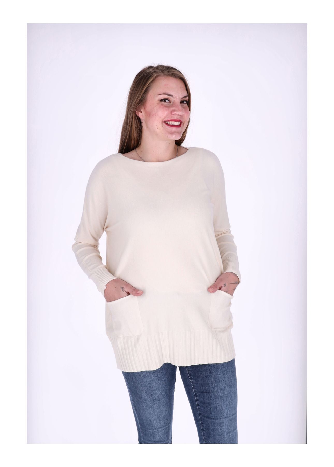 Strickpullover Damen aufgesetzte Taschen