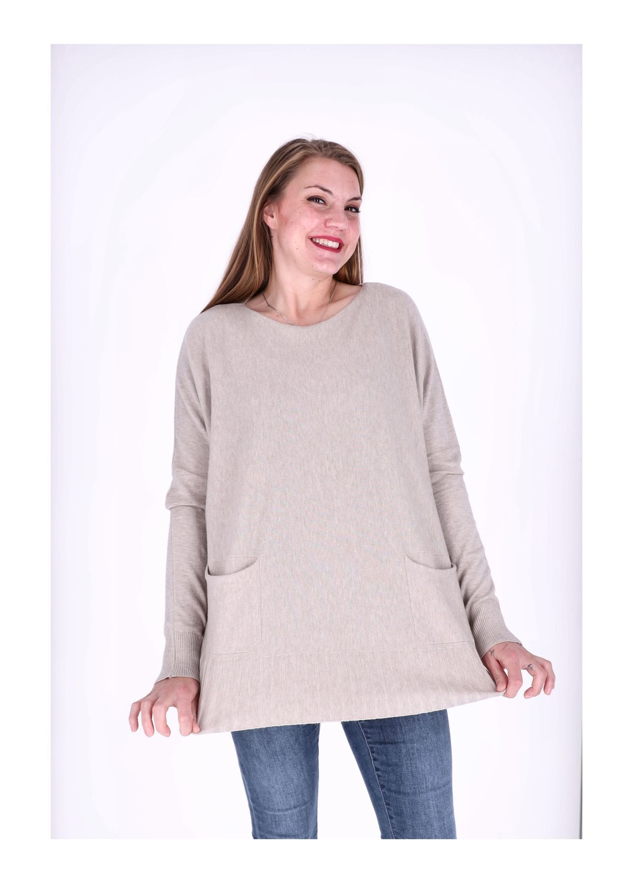 Strickpullover Damen aufgesetzte Taschen