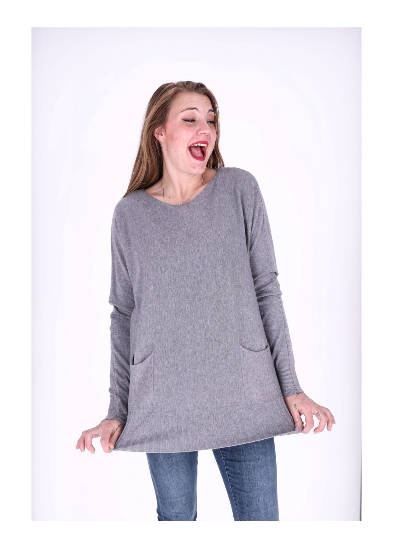 Strickpullover Damen aufgesetzte Taschen