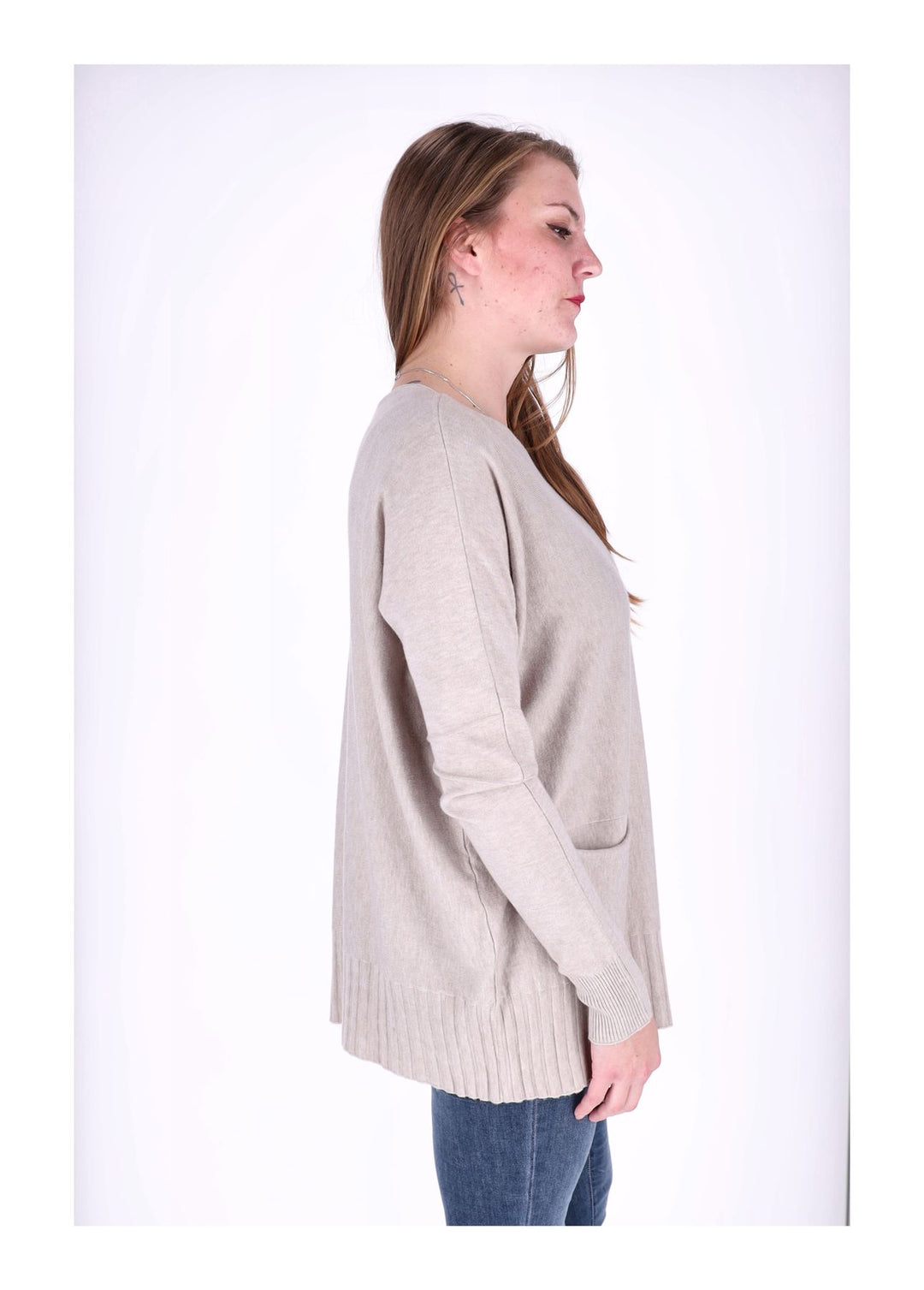 Strickpullover Damen aufgesetzte Taschen