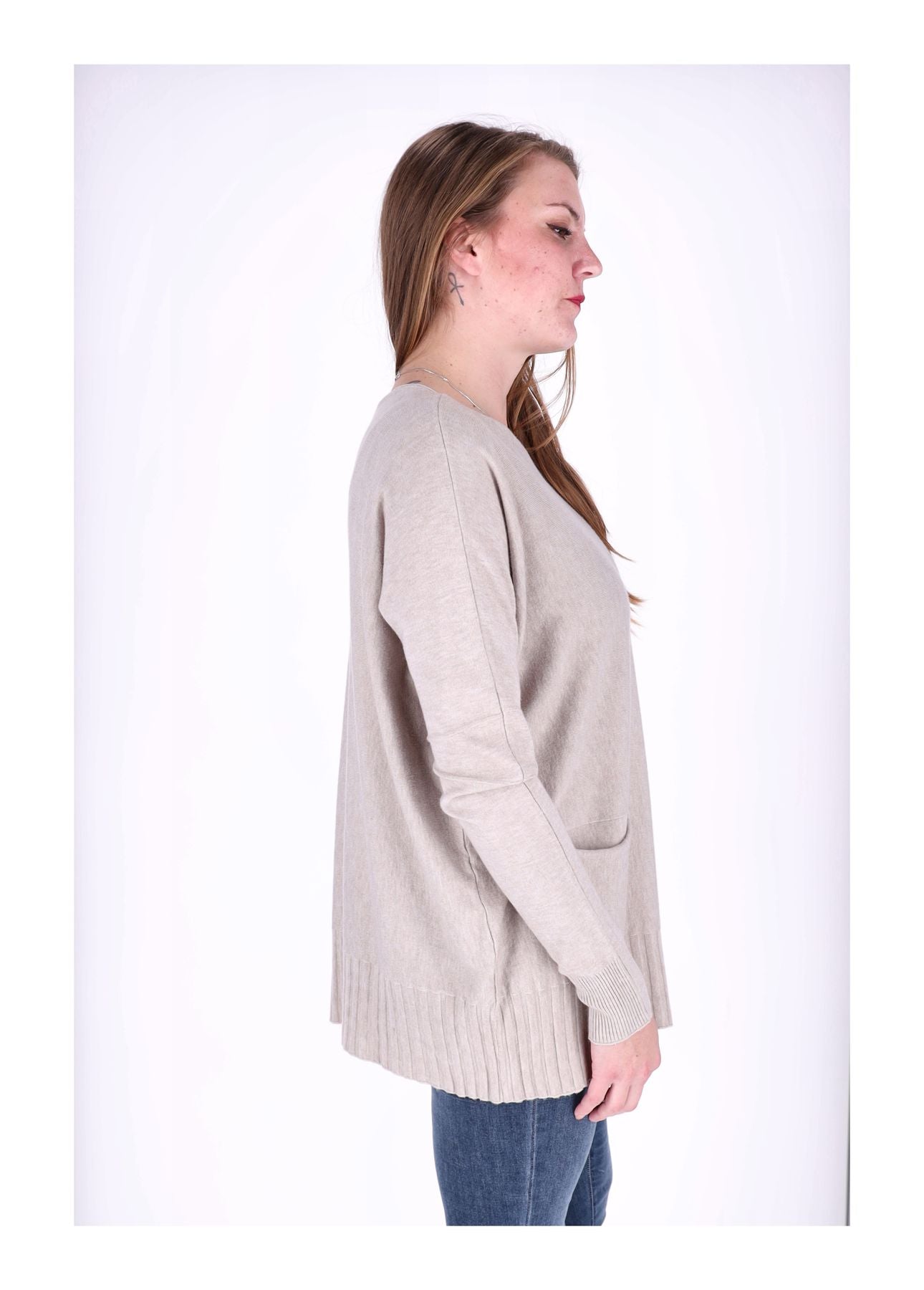 Strickpullover Damen aufgesetzte Taschen