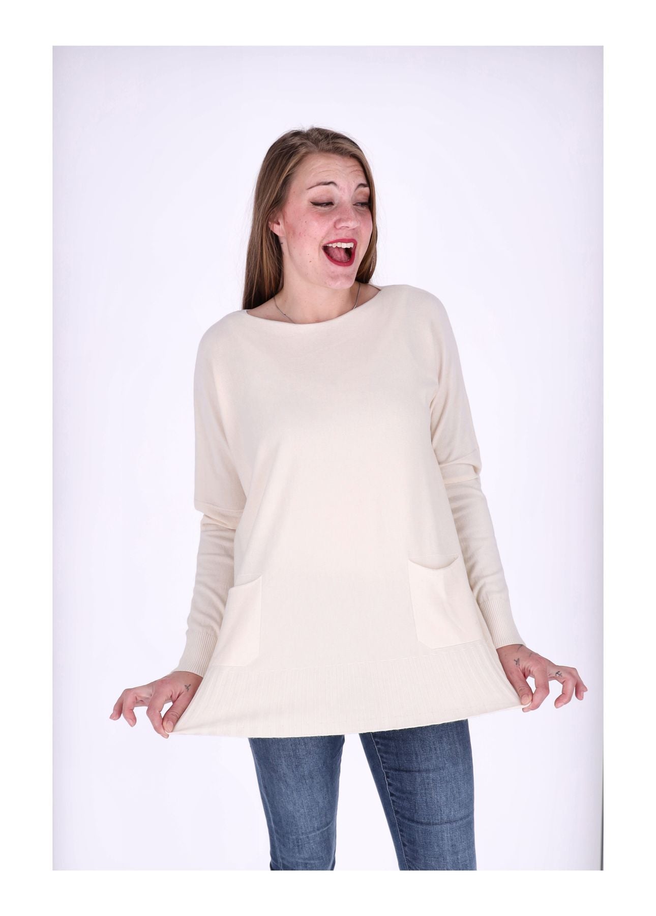 Strickpullover Damen aufgesetzte Taschen