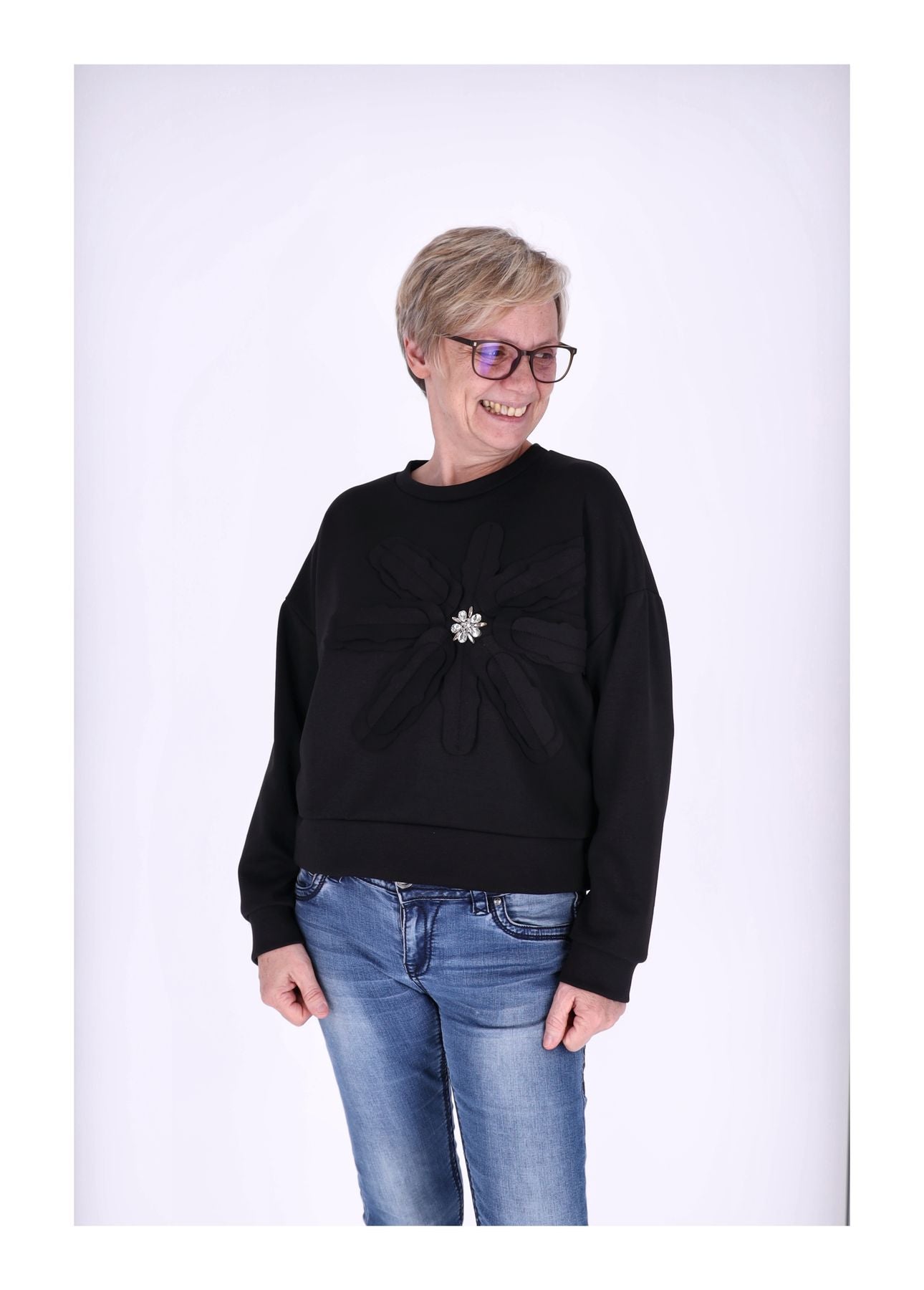 Sweatshirt Damen Applikation Blüte