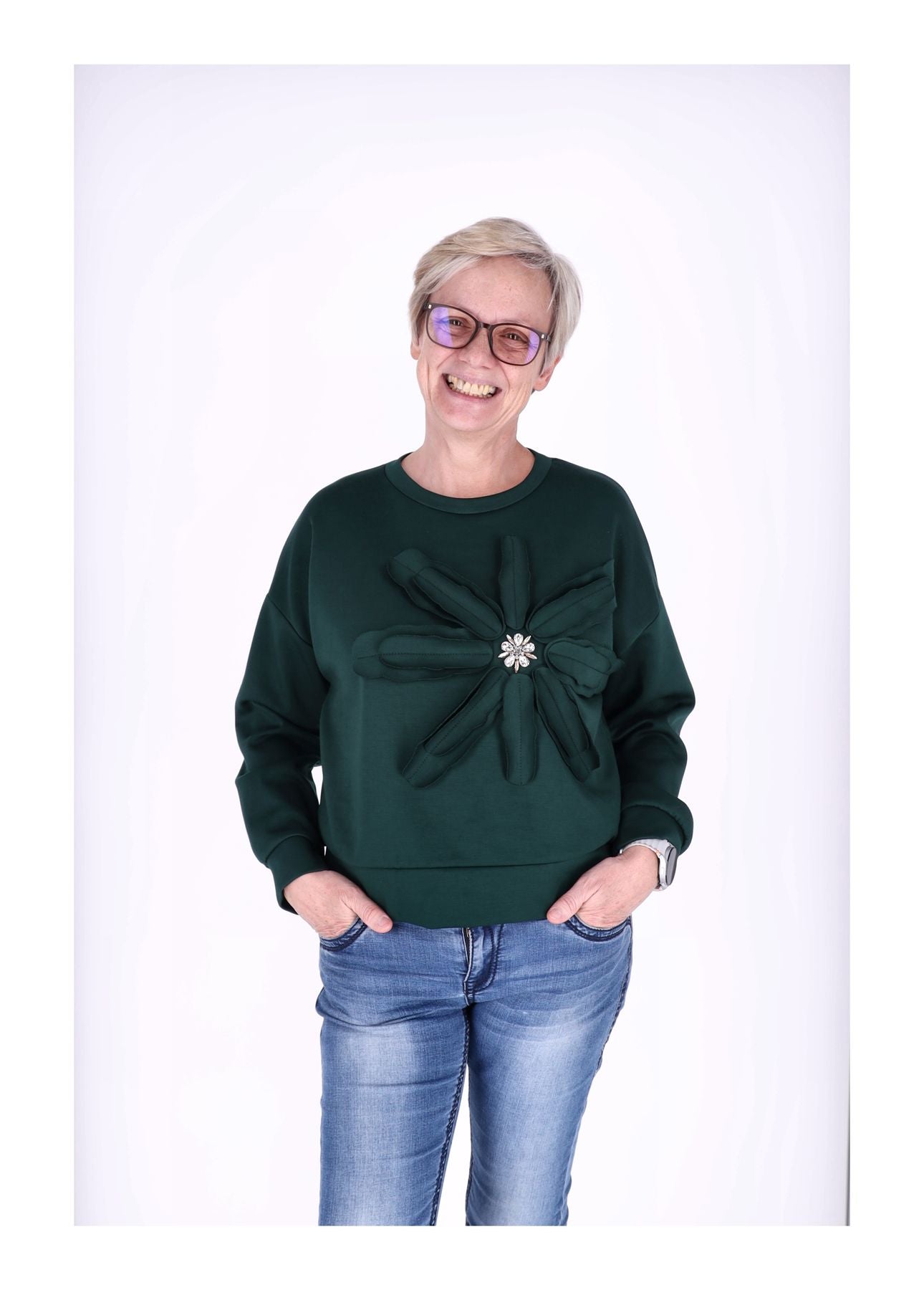 Sweatshirt Damen Applikation Blüte