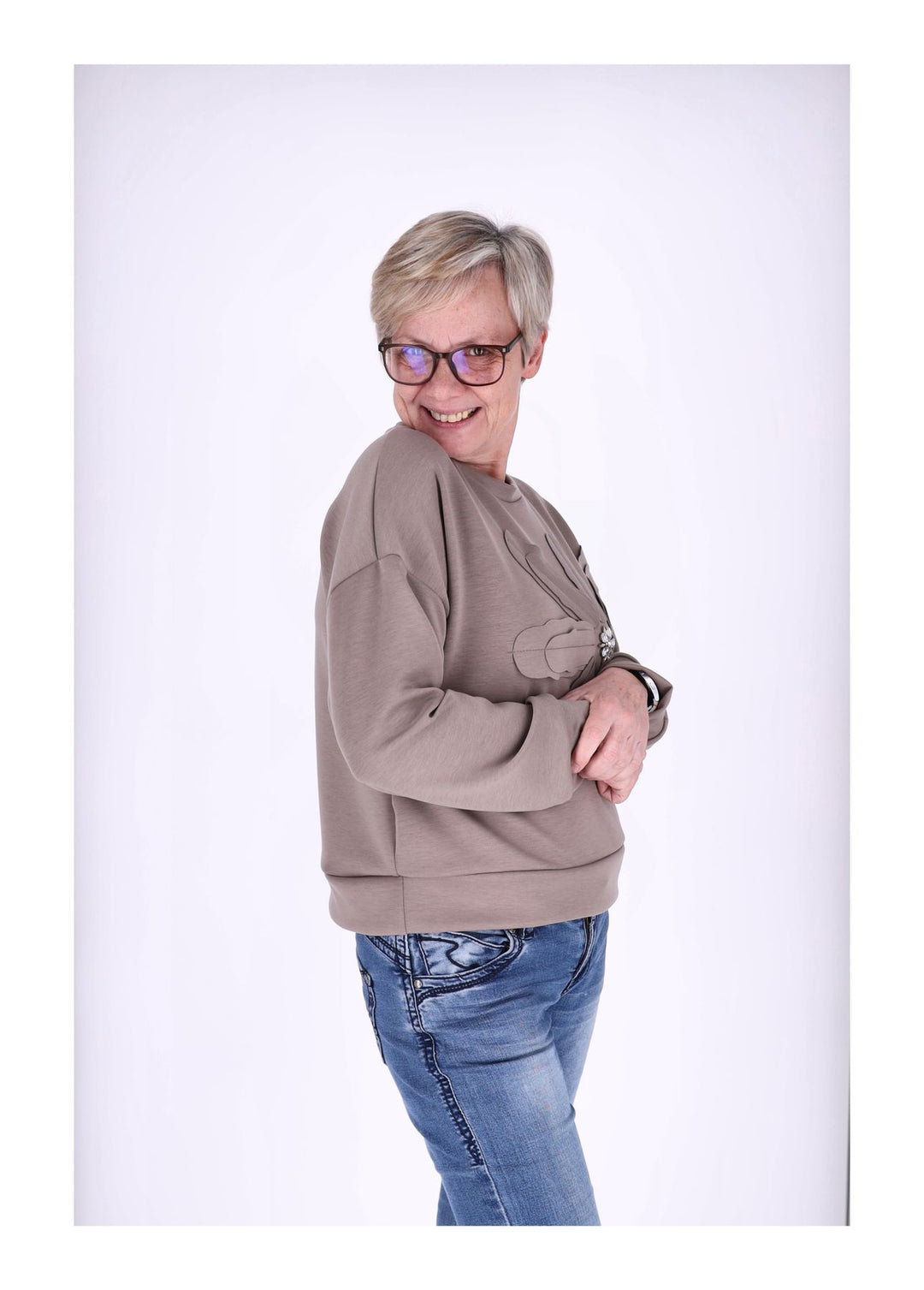Sweatshirt Damen Applikation Blüte