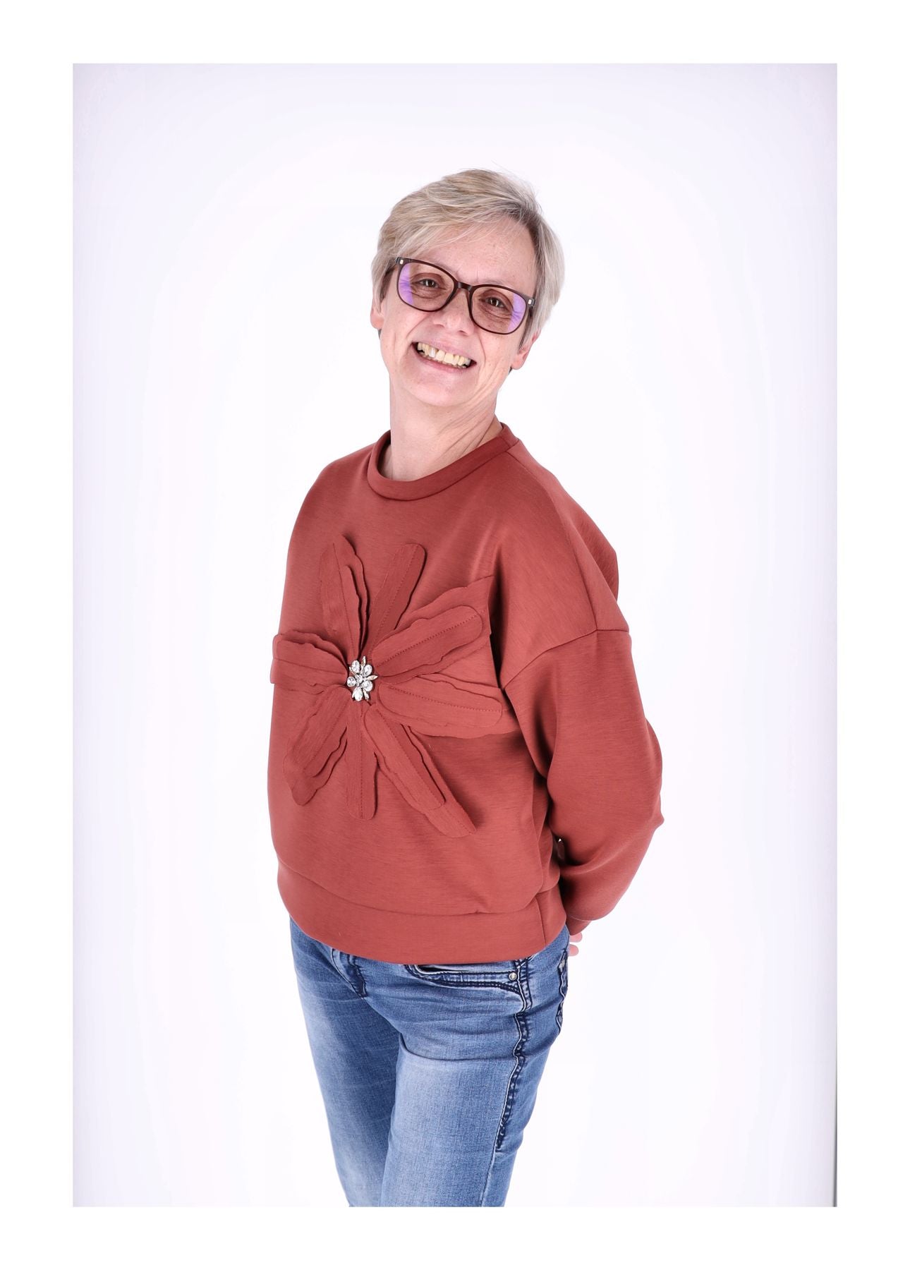 Sweatshirt Damen Applikation Blüte