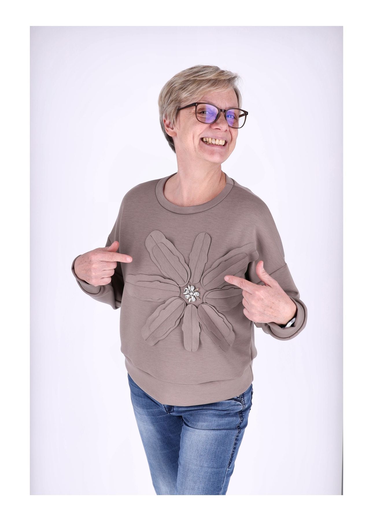 Sweatshirt Damen Applikation Blüte