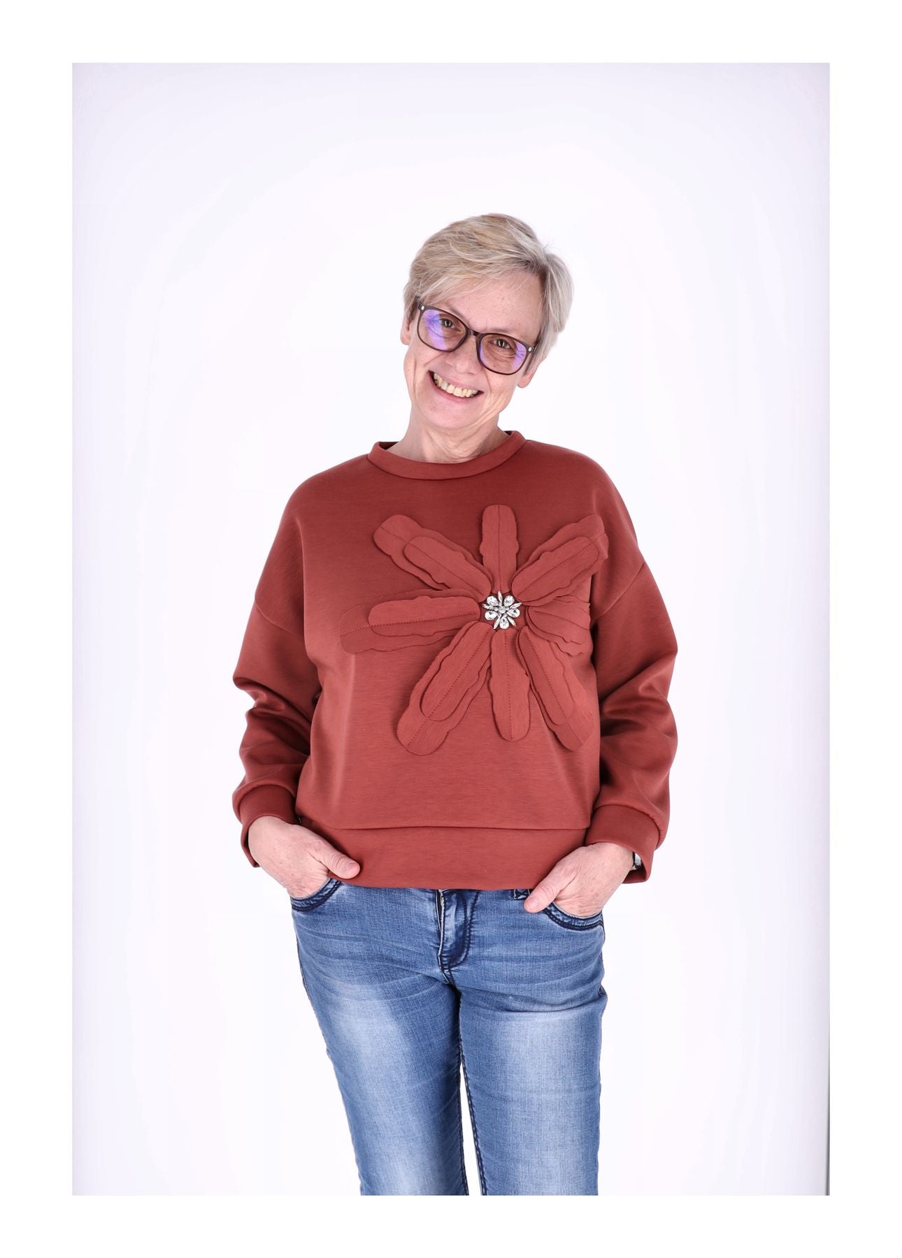 Sweatshirt Damen Applikation Blüte