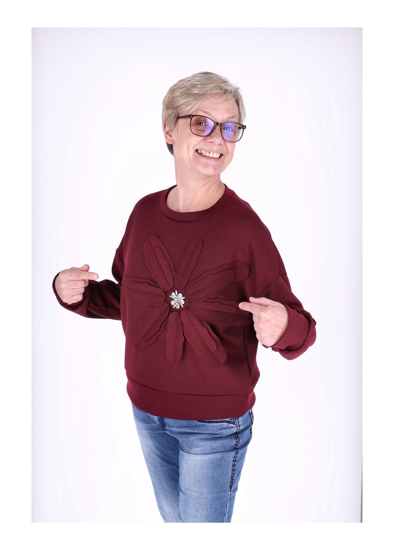 Sweatshirt Damen Applikation Blüte