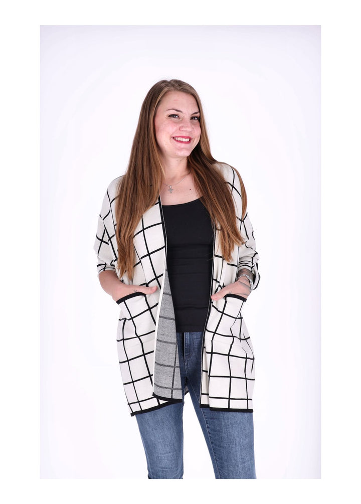 Strickjacke Damen Lang offen AOP