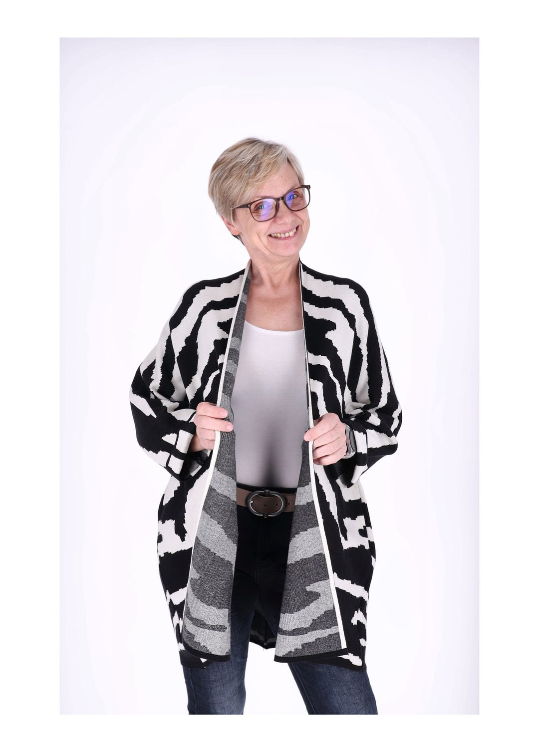 Strickjacke Damen Lang offen AOP