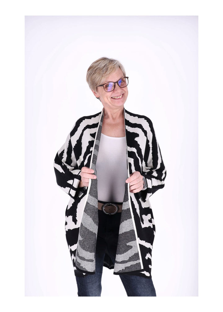 Strickjacke Damen Lang offen AOP