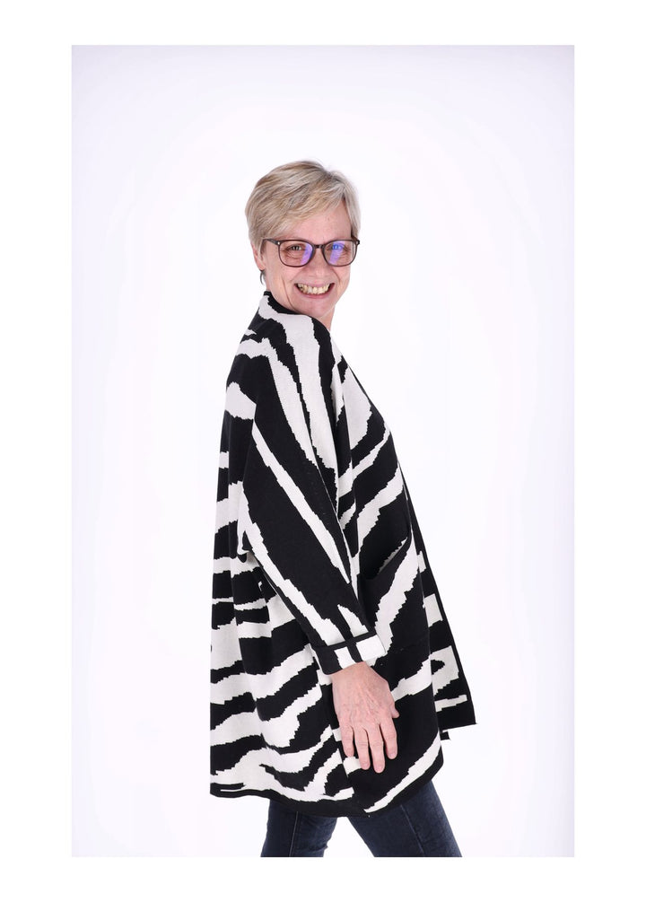 Strickjacke Damen Lang offen AOP