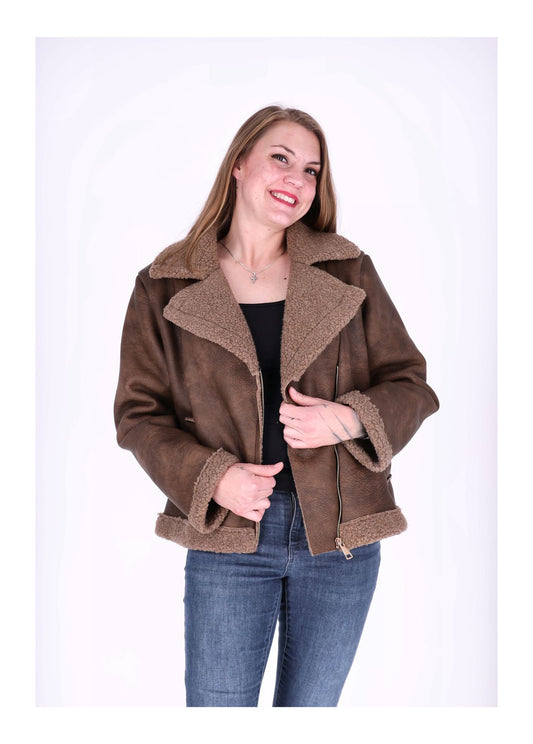 Lederimitat Jacke Veloure mit Teddy