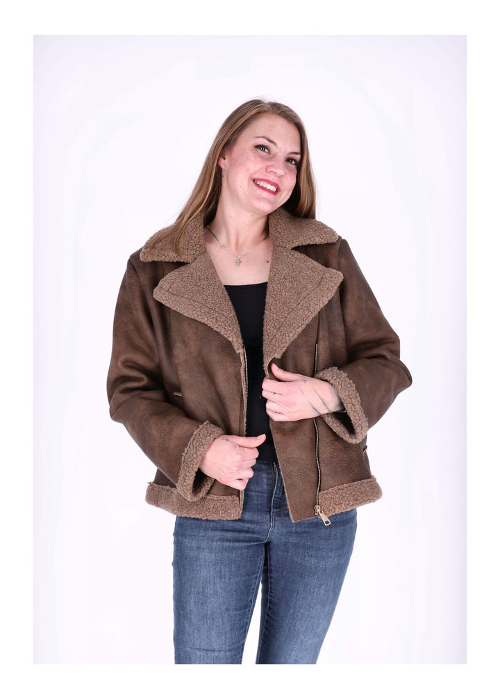 Lederimitat Jacke Veloure mit Teddy