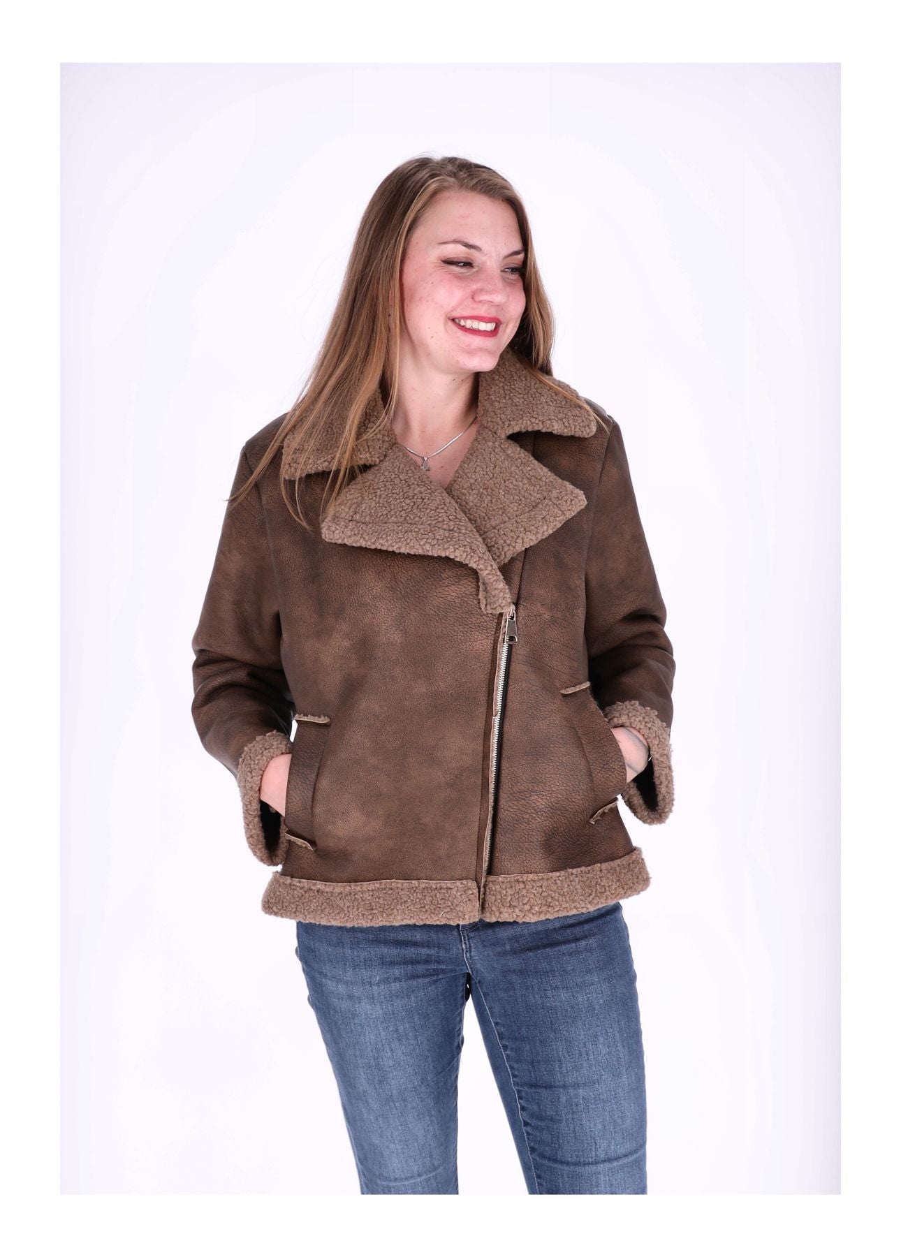 Lederimitat Jacke Veloure mit Teddy