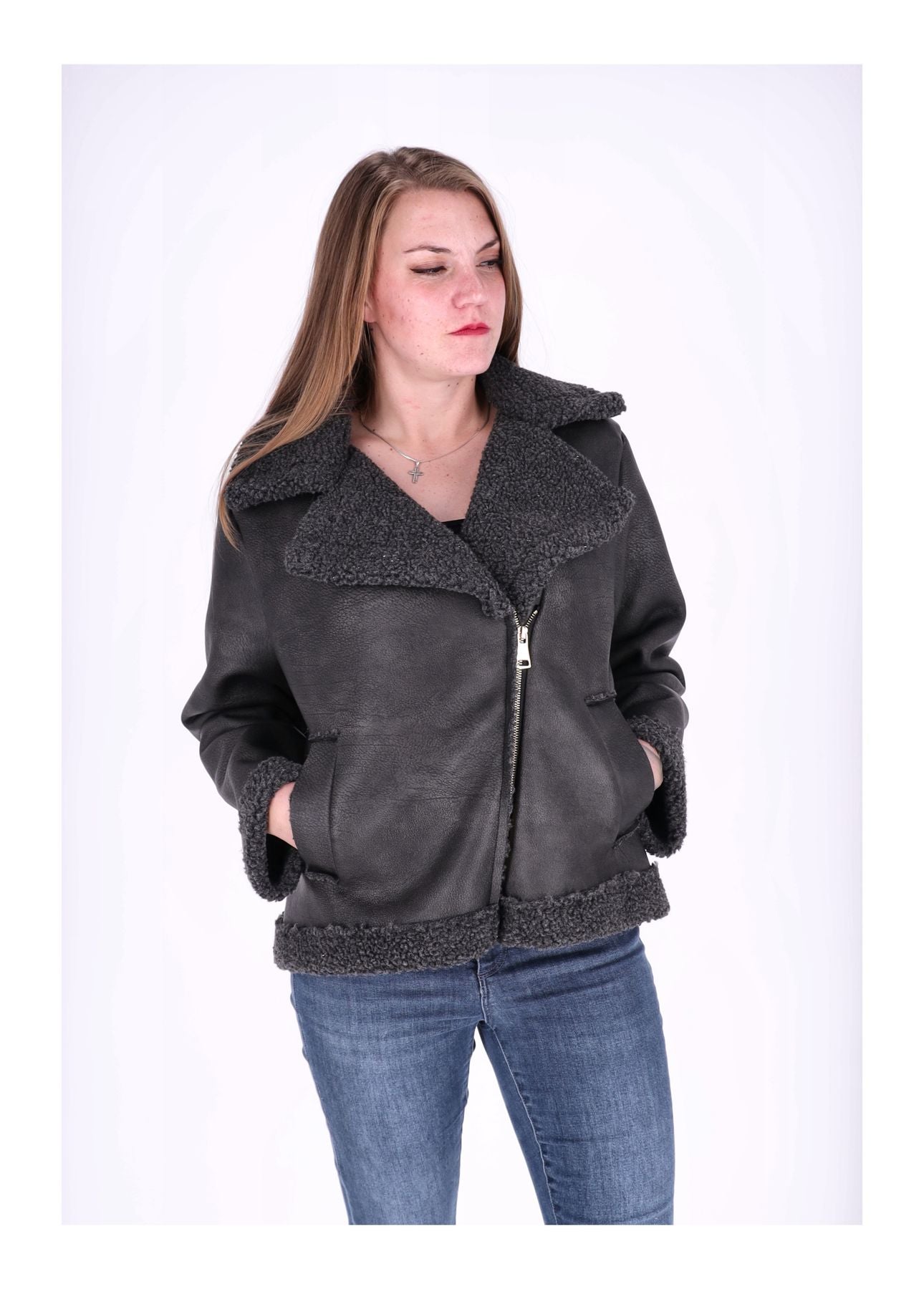 Lederimitat Jacke Veloure mit Teddy