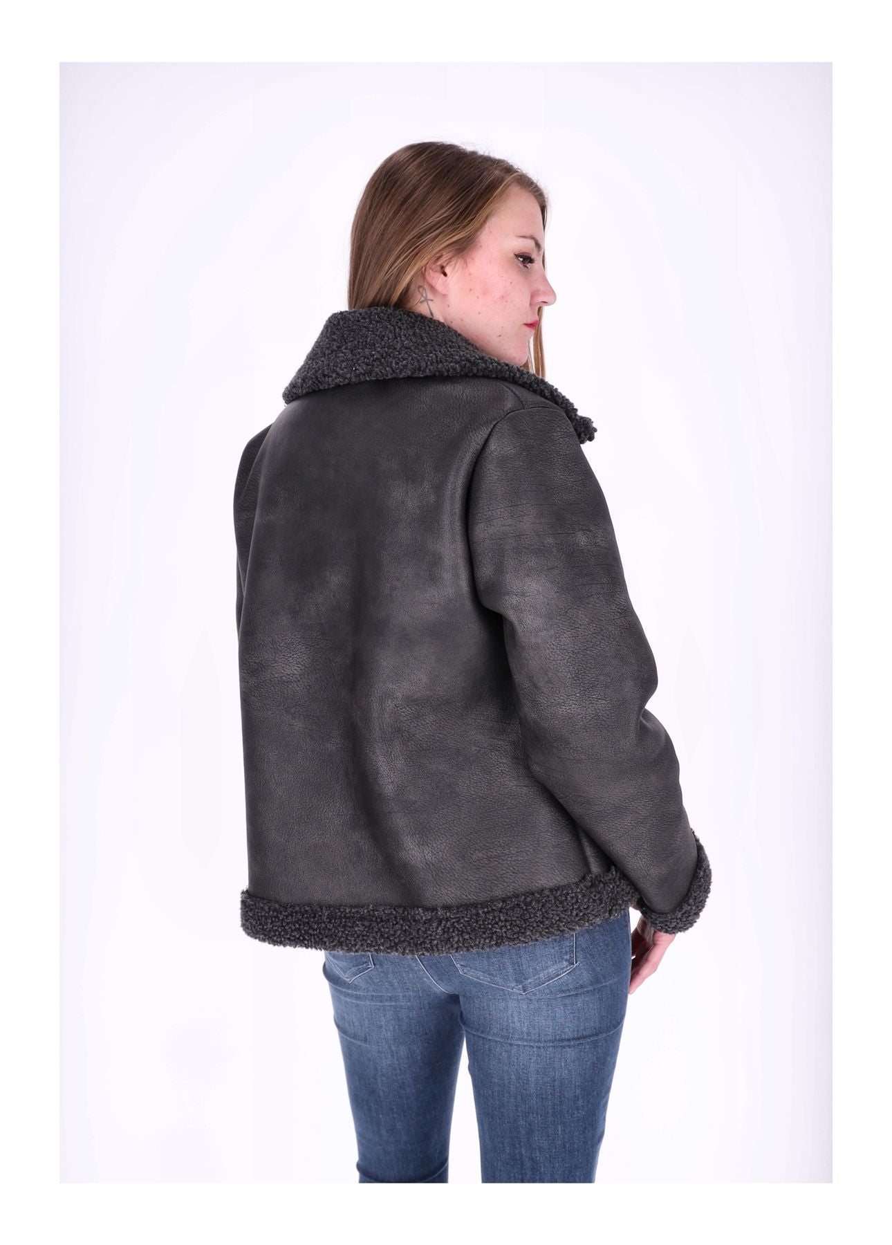 Lederimitat Jacke Veloure mit Teddy
