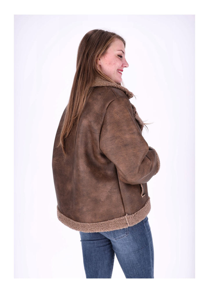 Lederimitat Jacke Veloure mit Teddy