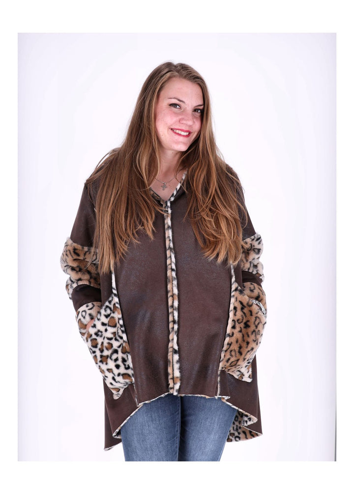 Lederimitat Kurzmantel mit Fell Leo