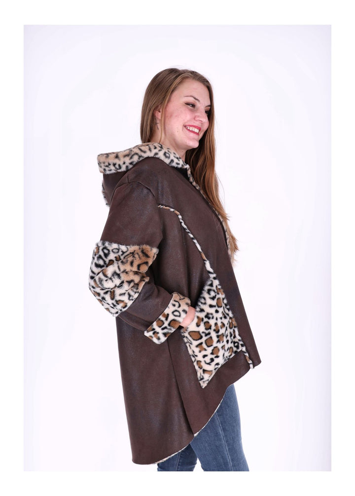 Lederimitat Kurzmantel mit Fell Leo