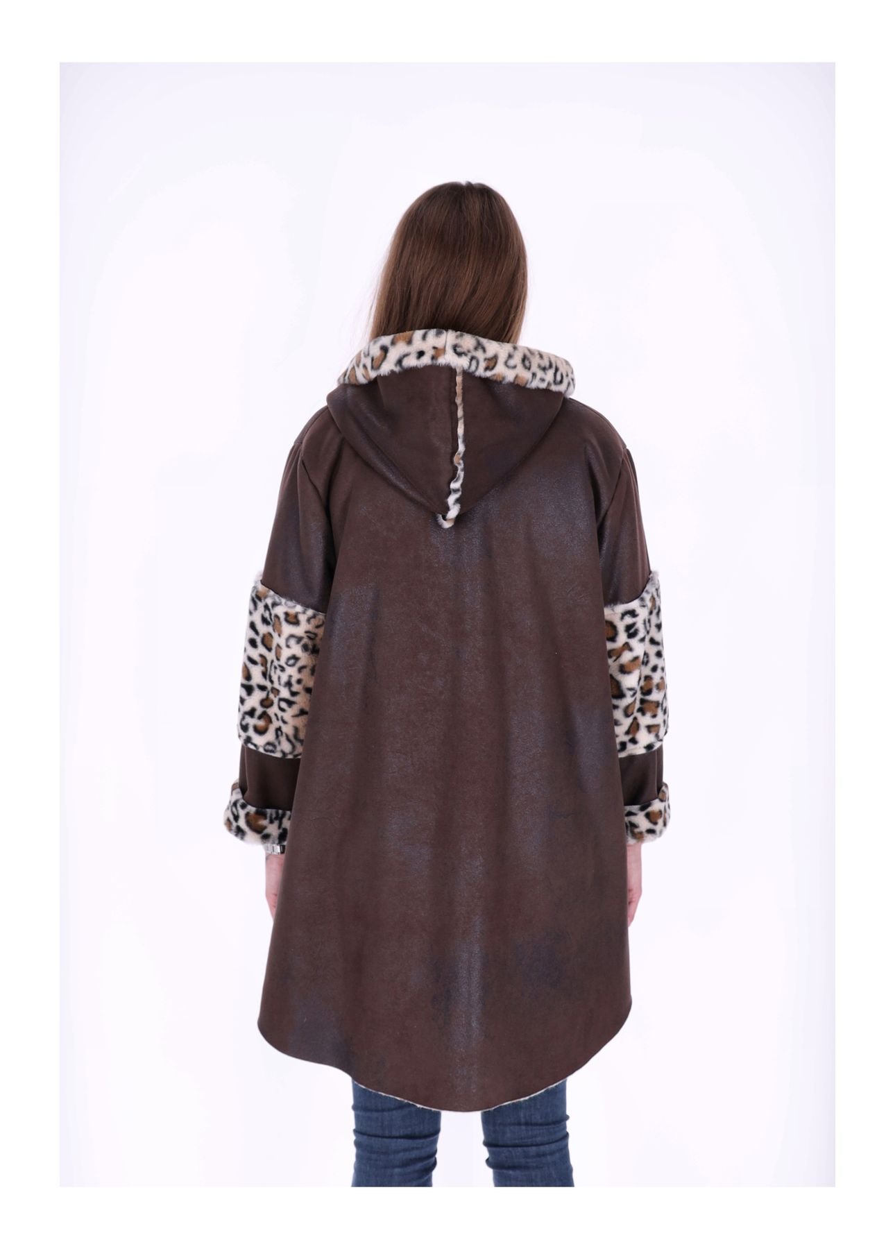 Lederimitat Kurzmantel mit Fell Leo