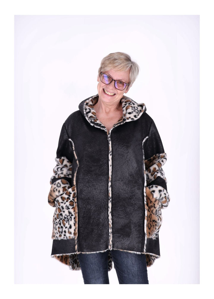 Lederimitat Kurzmantel mit Fell Leo