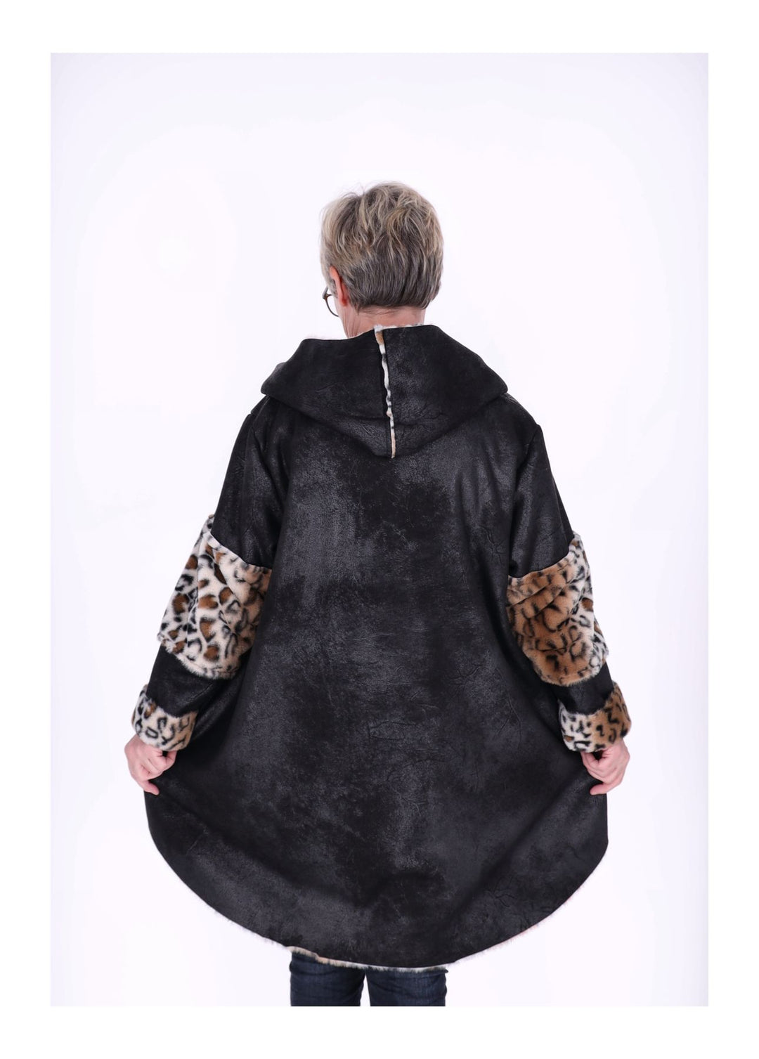 Lederimitat Kurzmantel mit Fell Leo