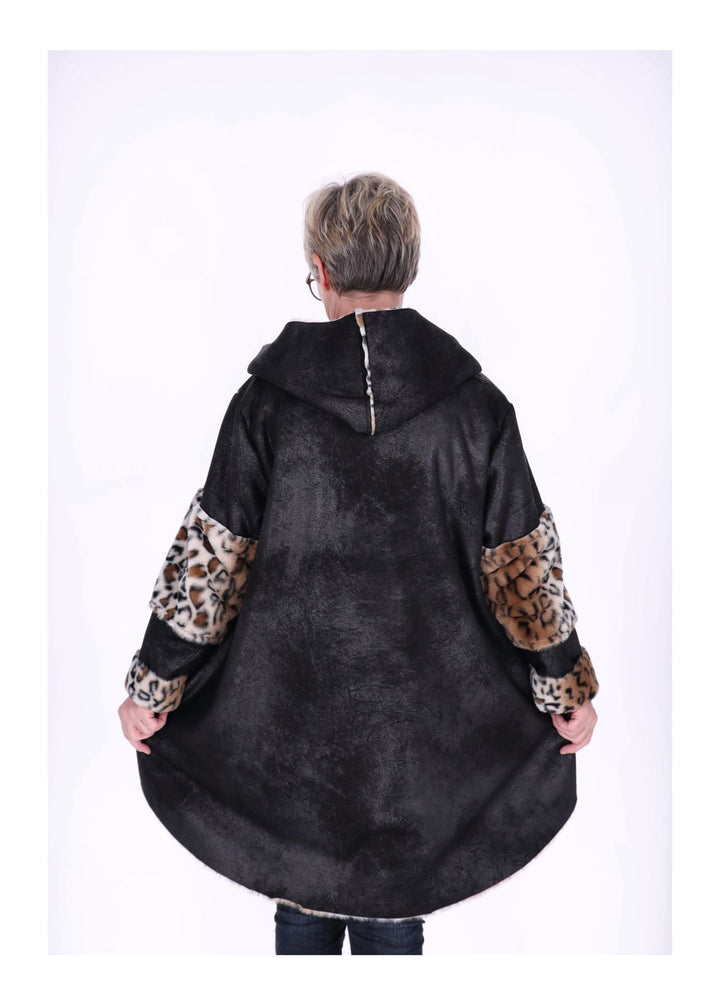 Lederimitat Kurzmantel mit Fell Leo