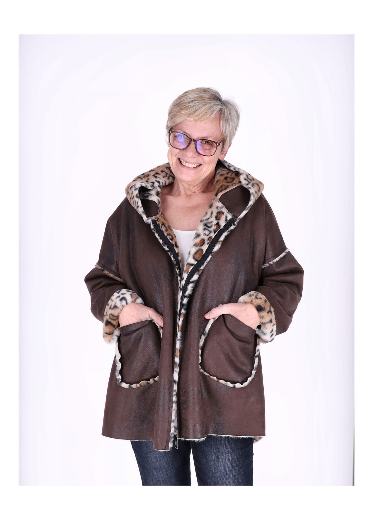 Lederimitat Jacke Damen Futter Fell Leo