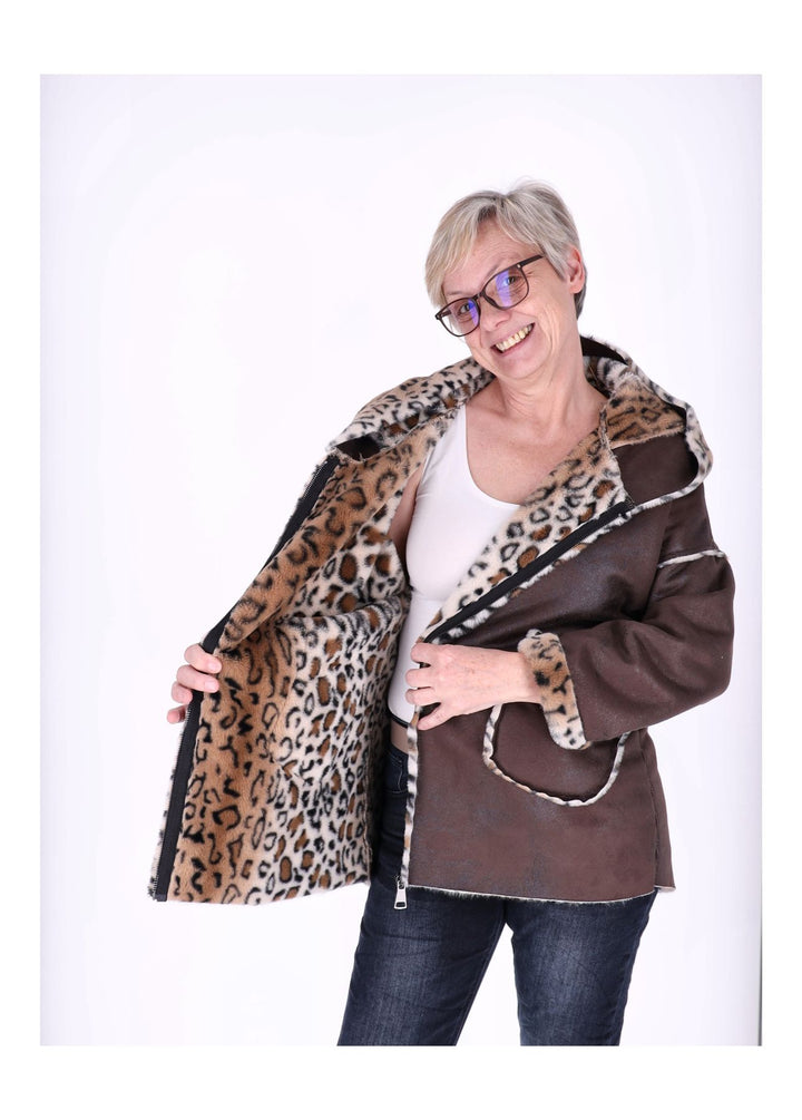 Lederimitat Jacke Damen Futter Fell Leo