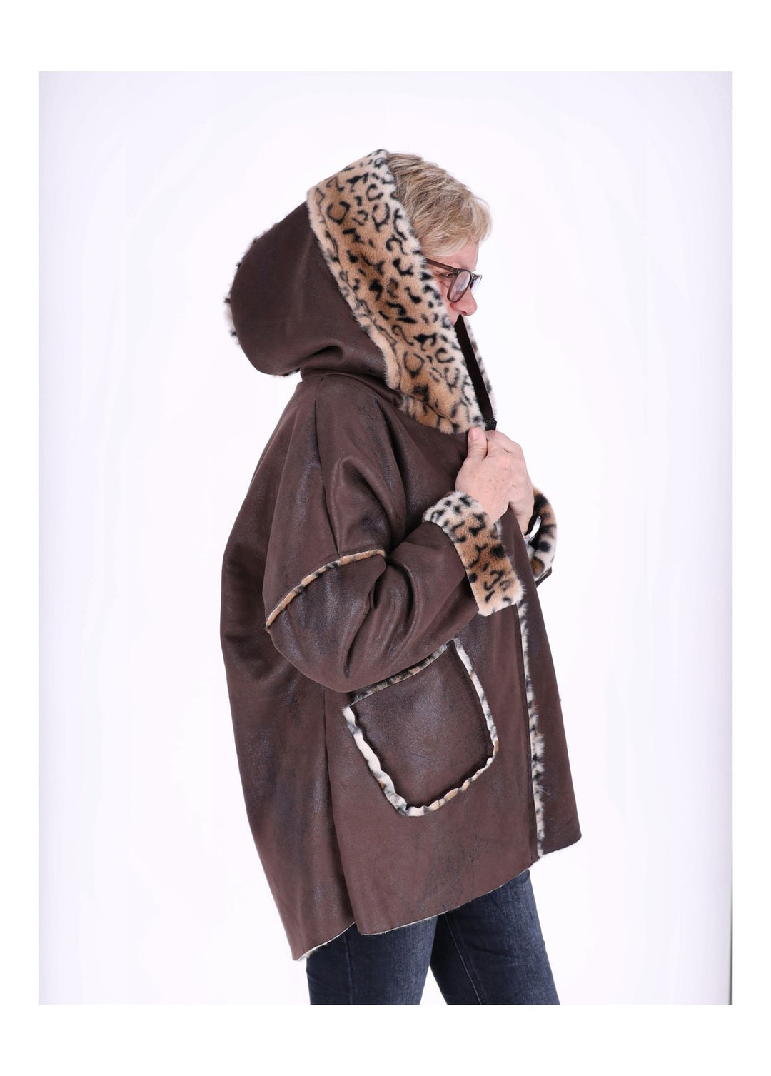 Lederimitat Jacke Damen Futter Fell Leo