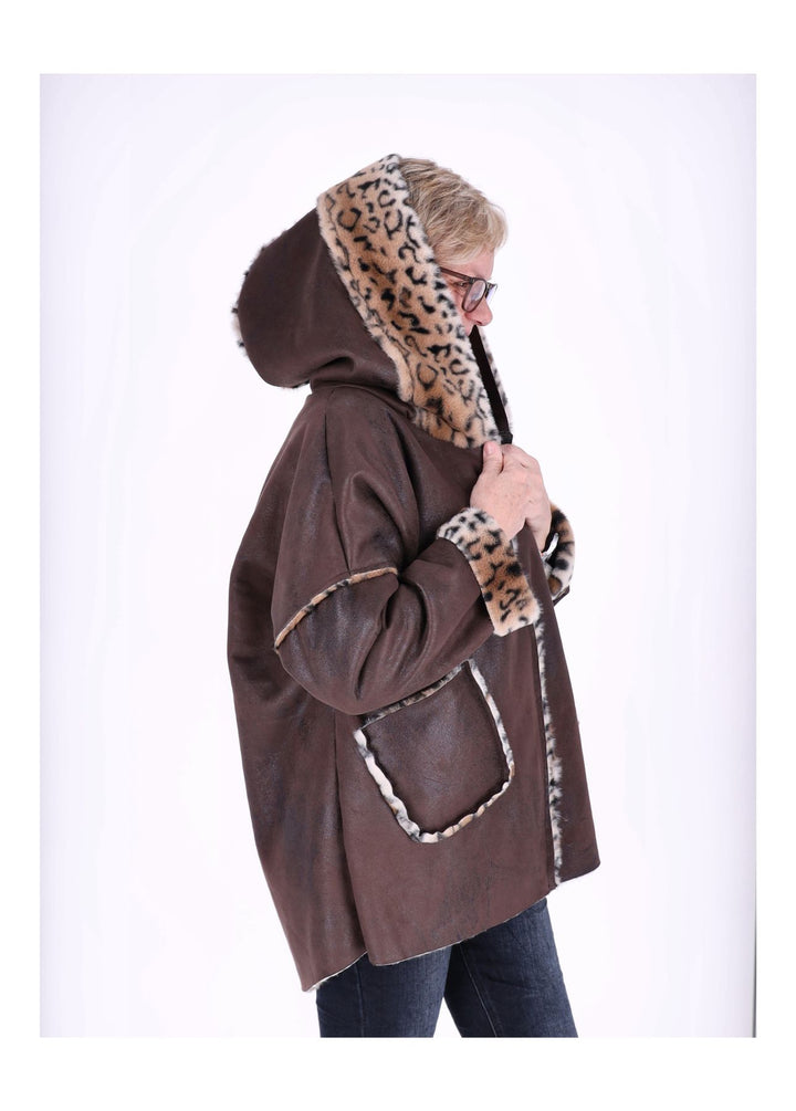 Lederimitat Jacke Damen Futter Fell Leo