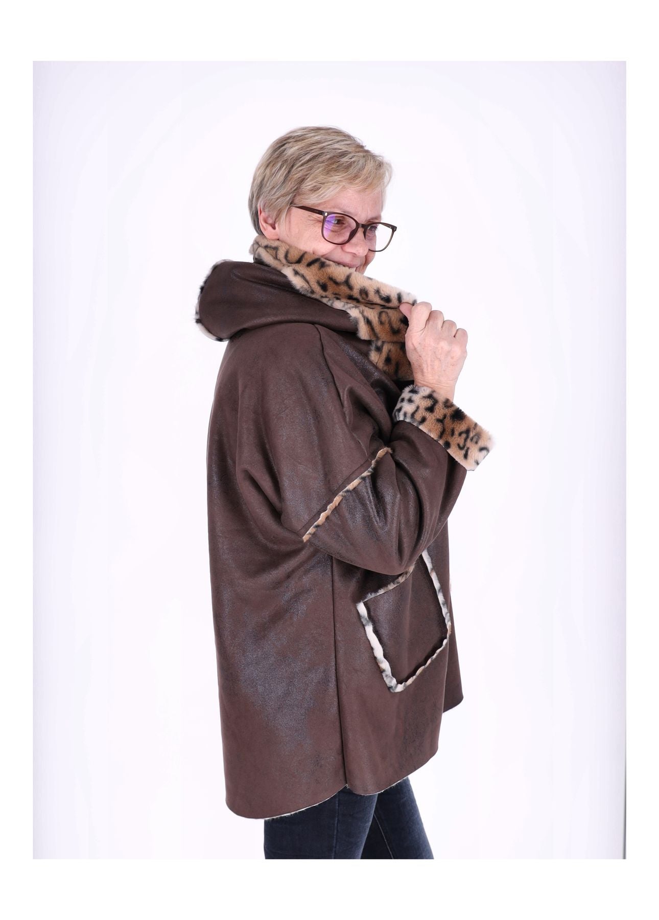 Lederimitat Jacke Damen Futter Fell Leo