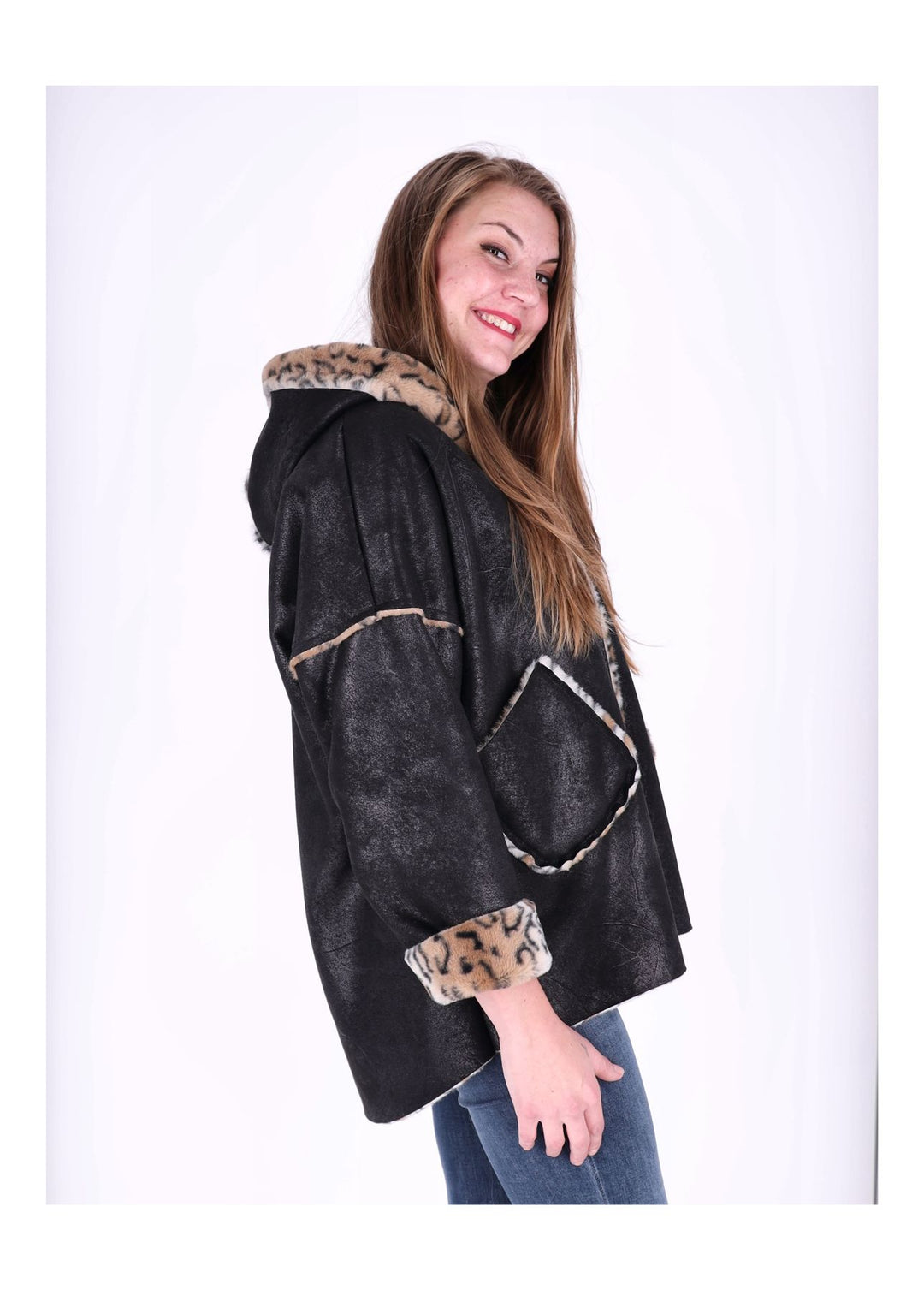 Lederimitat Jacke Damen Futter Fell Leo