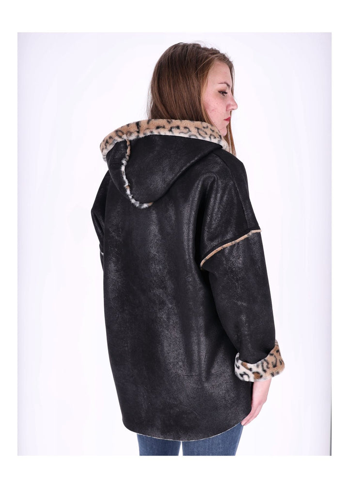 Lederimitat Jacke Damen Futter Fell Leo