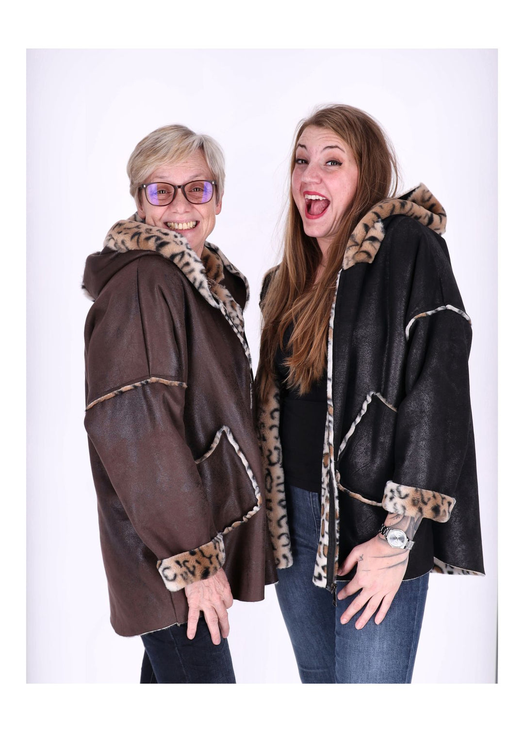 Lederimitat Jacke Damen Futter Fell Leo